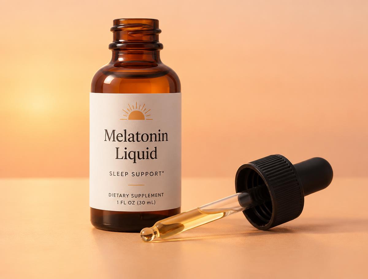 Amber dropper bottle of liquid melatonin